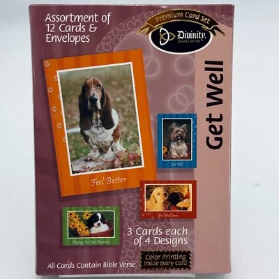 12 Get Well Soon Cards & Envelopes Bible Verse Premium Set Dogs Puppies - Image 1 of 4