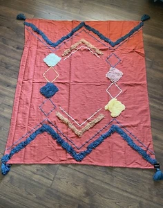 "Creativo Cooperativo Tejido Algodón Rojo con Diamantes Diseño Boho con Mechones 60x50" - Imagen 1 de 8