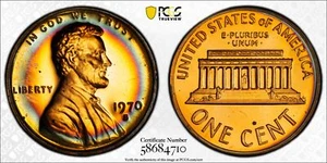 1970 S 1C Lincoln Memorial Cent PCGS PR 66 RB Large Date with Rainbow Toning - Picture 1 of 3