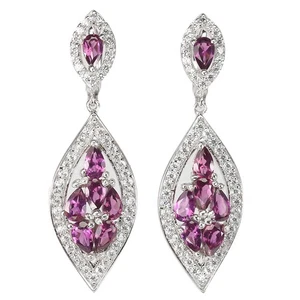 925 Sterling Silver Earrings Pear Rhodolite Garnet Simulated Cz Gemstone Jewelry - Picture 1 of 10