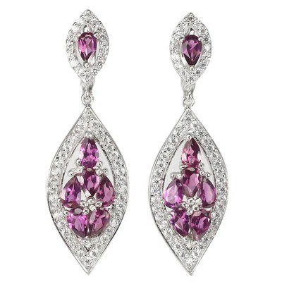 925 Sterling Silver Earrings Pear Rhodolite Garnet Simulated Cz Gemstone Jewelry - Image 1 of 4