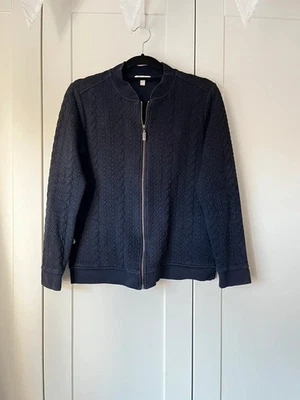 BARBOUR Kelsey Full Zip Through Navy Sweatshirt UK12 Textured Pockets - Image 1 of 4