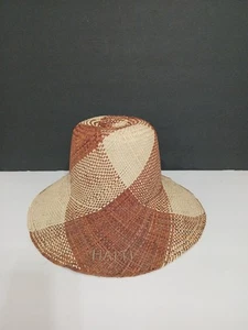 Handgewebter 2-farbiger rostfarbener und beige Haiti Eimer Strohhut NEU - Bild 1 von 12