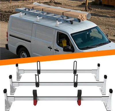 Baca de techo de acero de 3 barras blanca para Nissan NV1500 2500 3500 2011-2025 800 lb Foto 1 de 4