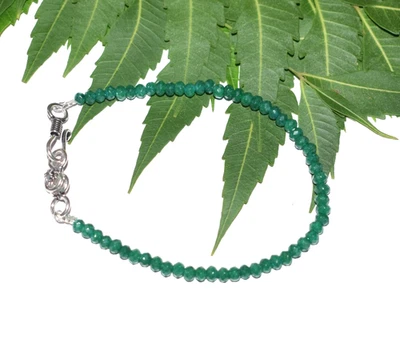 Sterling Silver Bracelets Green Emerald Dyed Gemstone Valentine's Day Gift 7" - Image 1 of 4