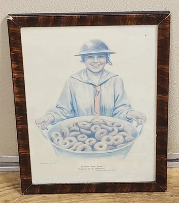 1919 Enmarcado Ejército de Salvación Lassie Donuts para los Niños 15x11.5 Primera Guerra Mundial Dama Casco Foto 1 de 4