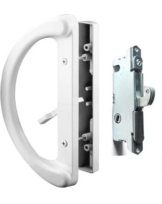Patio Door Handle Set + Mortise Lock 45°, Fits Standard 3 15/16” Slots, White - Image 1 of 4