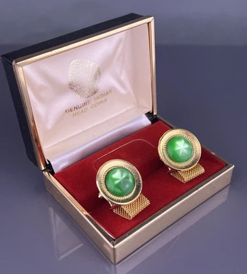 Gemelos envolventes cabujón estrella verde tono dorado florentino redondos nuevos de colección Foto 1 de 4