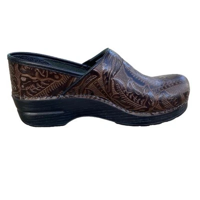 Zuecos profesionales Dansko marrón cuero floral en relieve para mujer 39 (8,5/9) Foto 1 de 4
