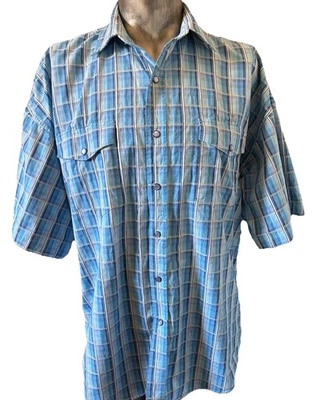 Panhandle Slim Mens XL Western Shirt Pearl Snaps Blue Plaid Cotton Seersucker - Image 1 of 4