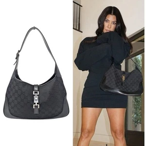 Gucci Jackie O 1961 GG monogram canvas leather shoulder bag hobo black small - Picture 1 of 14