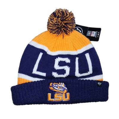 47英尺品牌LSU老虎帽无檐帽针织绒球男女通用紫色和金色NCAA — 第 1/4 张图片