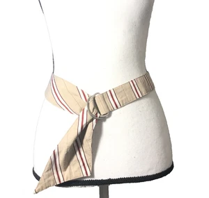 Women's Belt Medium-Large Beige D Ring Striped Fabric Casual Wide Fashion Ladies - Picture 1 of 10