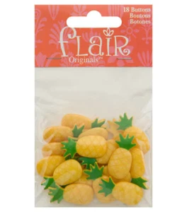 Pineapple Sewing Buttons 1" Shank Buttons Flair Originals 16 Count Pack New - Picture 1 of 2