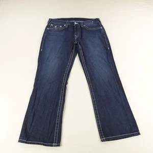 True Religion Jeans Men 36x30 Blue Denim Straight Bootcut Flap Pockets Dark Wash - Picture 1 of 15