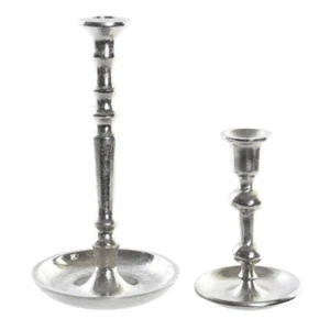 SET 2 CANDELABRI ALLUMINIO PLATINATO cm H23 H16 Portacandele eleganti chic - Foto 1 di 1