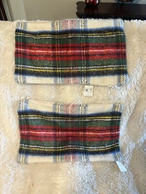 2 Pottery Barn Stewart Ivory Plaid Lumbar Pillow Covers 16x26" - Image 1 of 3