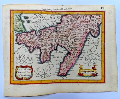 PUGLIA ITALY 1614 MERCATOR HONDIUS ATLAS MINOR NICE ANTIQUE MAP 17TH CENTURY - Image 1 of 4