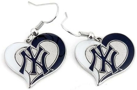 New York Yankees Earrings Swirl Heart Dangle Logo Charm Cover