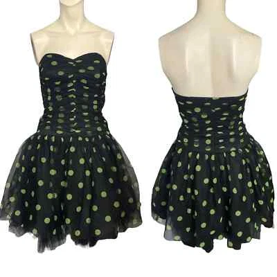Jessica McClintock Gunne Sax Polka Dot Strapless Mini Dress Mesh 5/6 Vintage - Image 1 of 4