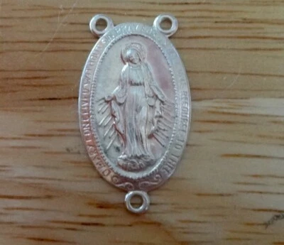 Sterling Silver 24x13mm Rosary Center Miraculous Mary Charm - Image 1 of 3