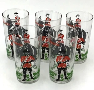 Canadian Mountie Police Drinking Glasses Souvenir Canada 8oz Vtg Set of 5 - Picture 1 of 6