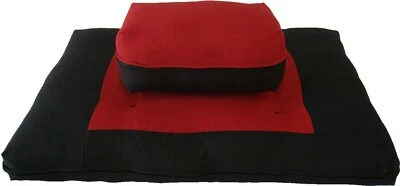 Zafu Zabuton Set, Relaxing Yoga Meditation Cotton Cushions, Mats Black/Red - Image 1 of 2