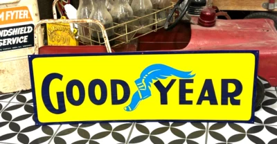  Letrero vintage pintado a mano con letras GOODYEAR TIRES gasolinera gasóleo distribuidor @ Foto 1 de 4