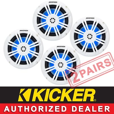 2 PAIRS/4 KICKER 49KM604WL MARINE/BOAT AUDIO 6.5"2WAY LED SPEAKERS WHITE KM604WL - Image 1 of 4