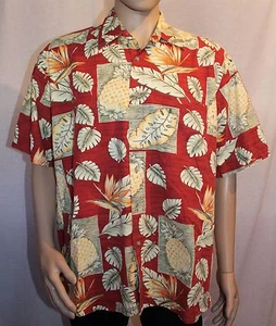 Camisa Hawaiana Pierre Cardin Roja con Piñas y Hojas Grande Aloha - Imagen 1 de 5