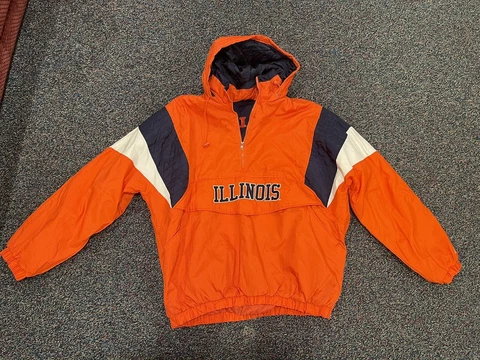 Majestic ILLINOIS ILLIN 1/2 Zip Pullover Hooded Jacket Coat Mens Sz 3XL NCAA Cover