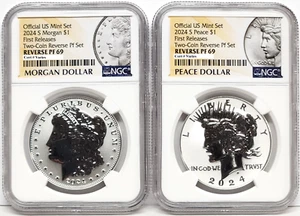 2 coin 2024 morgan peace reverse proof silver dollar set ngc rp69 fr mp - Picture 1 of 2
