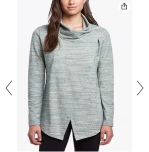 Danskin Womens Green Ivory Heathered French Terry Bliss Snap Wrap Cardigan Small - Picture 1 of 16