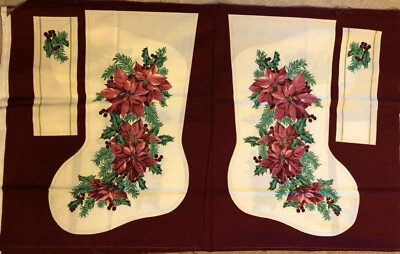 Panel de tela para medias de Navidad - Blanco con flor de pascua roja listo para coser  Foto 1 de 2