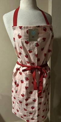 NUEVO CON ETIQUETAS DELANTAL MARTHA STEWART ROSA Y ROJO CON CORAZONES DE CEREZA TALLA 31" X 30" # 7062 Foto 1 de 4
