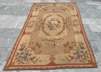 Винтажный французский стиль Aubusson вышивка цепочка стежок ковер 5 x 8 футов Бесплатная доставка - Изображение 1 из 4