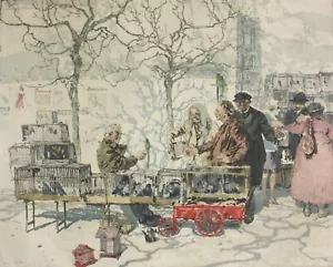 Franz Xaver Wolf (1896-1989) signierte Aquatinta Farbradierung, Vogelmarkt - Bild 1 von 14