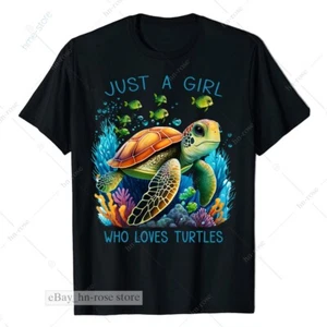 Just A Girl Who Loves Turtles Funny T-shirt Turtle Watercolor Sea Ocean Protect - Picture 1 of 4