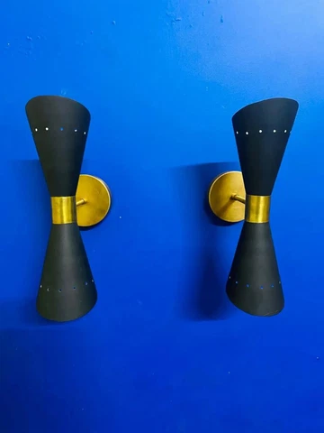 Black Italian Fixture Pair of 1960 Mid Century Black Italian Wall Sconces Cover