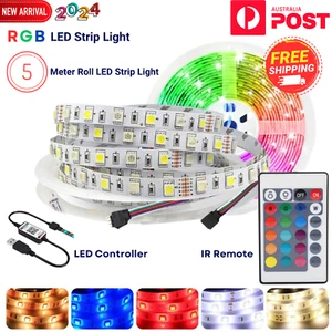 RGB LED Strip Lights Waterproof IP65 5050 2M-5M-30M 150 LEDs USB IR Remote 5V-DC - Picture 1 of 31