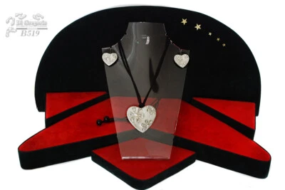 Set collana cordoncino orecchi a forma di cuore in resina argento 925 e zirconi  - Immagine 1 di 3