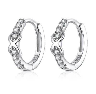 Infinity Love Heart Hoop Earrings Hinged Genuine 925 Sterling Silver 💖 - Image 1 of 4