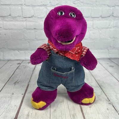 Vintage Barney The Dinosaur in Farmer Overalls 12” Plush Stuffed Toy - Image 1 of 4