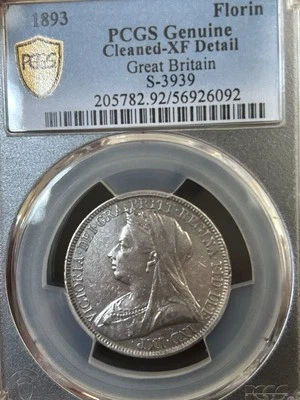 1893 Великобритания PCGS Серебряная монета Виктория Флорин, чрезвычайно мелкая деталь, чистый - Изображение 1 из 4