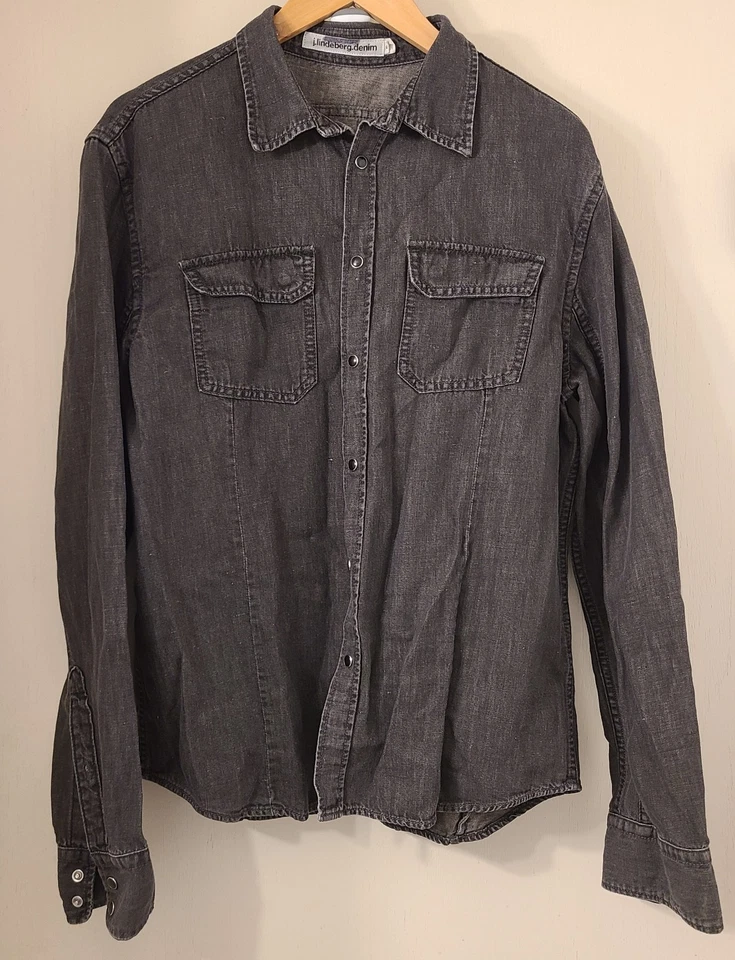 J Lindeberg Shirt Mens XL Black Pearl Snap Jean Denim Long Sleeve  - Image 1 of 4