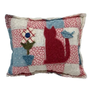 NEW Handmade Kitty Cat & Bird Pillow Vintage Quilt Vintage Chenille Bedspread - Picture 1 of 9