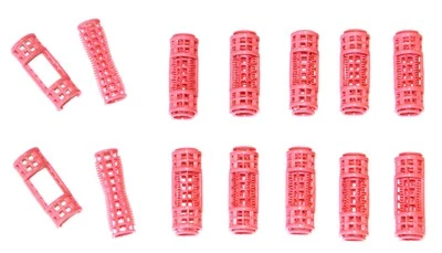 12pc Small Mini Tiny Snap On (Clip-On) Hair Rollers PINK - Image 1 of 2