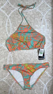 Hurley Halter Crop Top Orange Bikini 2pc Set Swimsuit Women's L Nwt - Picture 1 of 4