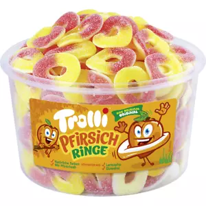 Trolli Saure Pfirsichringe Schaumgummi Fruchtgummi 150 Stück 1200g - Picture 1 of 1
