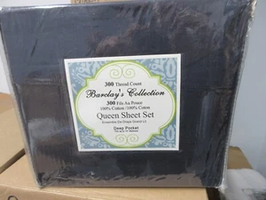 QUEEN SHEET SET 300CT 100% COTTON EXTRA DEEP BARCLAY COLLECTION NAVY BRAND NEW - Picture 1 of 2